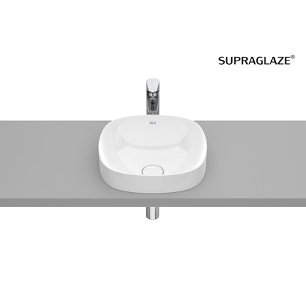 Roca INSPIRA Soft FINECERAMIC ® umývadlo na dosku 37 x 37 cm, biele SUPRAGLAZE® A32750RS00