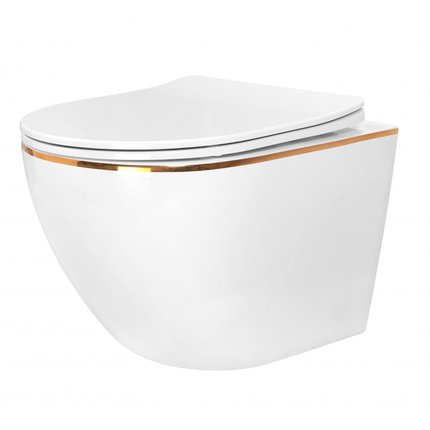 Rea CARLO MINI GOLD EDGE WC misa závesná RimFree 49x37 cm so sedátkom voľne-padajúcim C1222